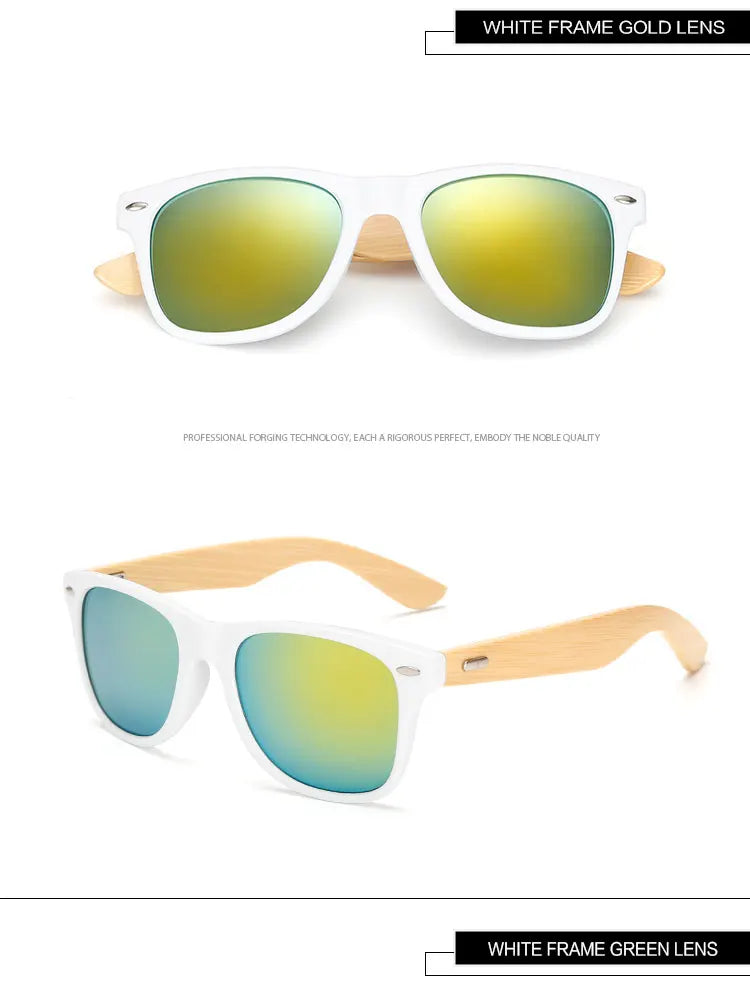 Bamboo Wood Square Sunglasses Brand Design Men Women Coating Mirror Sun Glasses Retro Glasses UV400 Shades Gafas De Sol