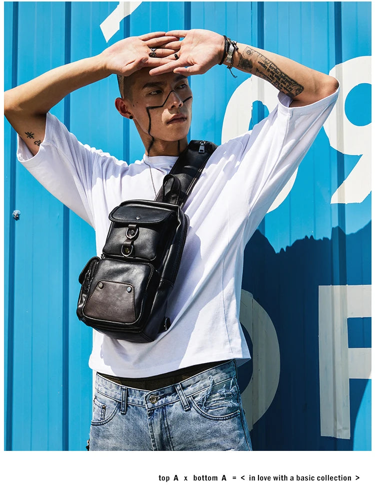 Leather Crossbody Bags for Men Messenger Chest Bag 2025 New Fashion Casual Bag Waterproof PU Single Shoulder Bags Vintage Luxury