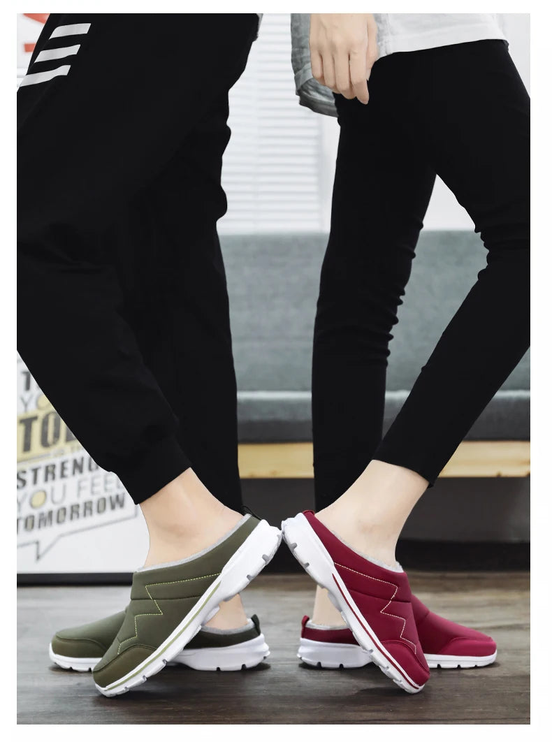 Men Slippers Winter Warm Plush Home Indoor Couple Slippers WaterProof Soft Comfort Winter Shoes Men Footwear Large Size 36-46