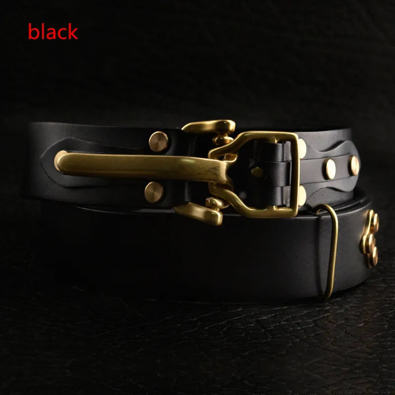 Brass Cavalry Belt cow genuine leather luxury strap male belts for men for Men DIY Waistband Jeans Leather Craft