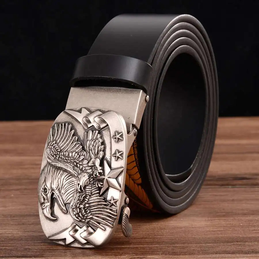 Men's Leather Belts Belts for Men Genuine Leather Ratchet Belt Automatic Buckle Wide:35mm Men Automatic Buckle Belt