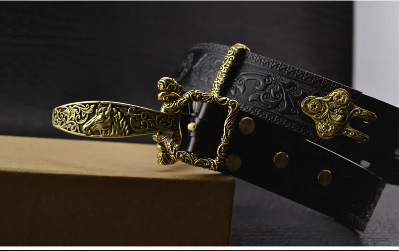Brass Cavalry Belt cow genuine leather luxury strap male belts for men for Men DIY Waistband Jeans Leather Craft