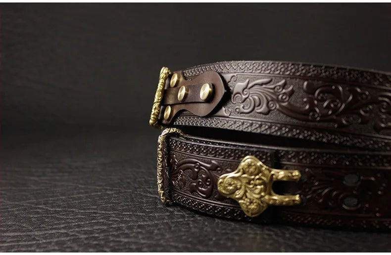 Brass Cavalry Belt cow genuine leather luxury strap male belts for men for Men DIY Waistband Jeans Leather Craft