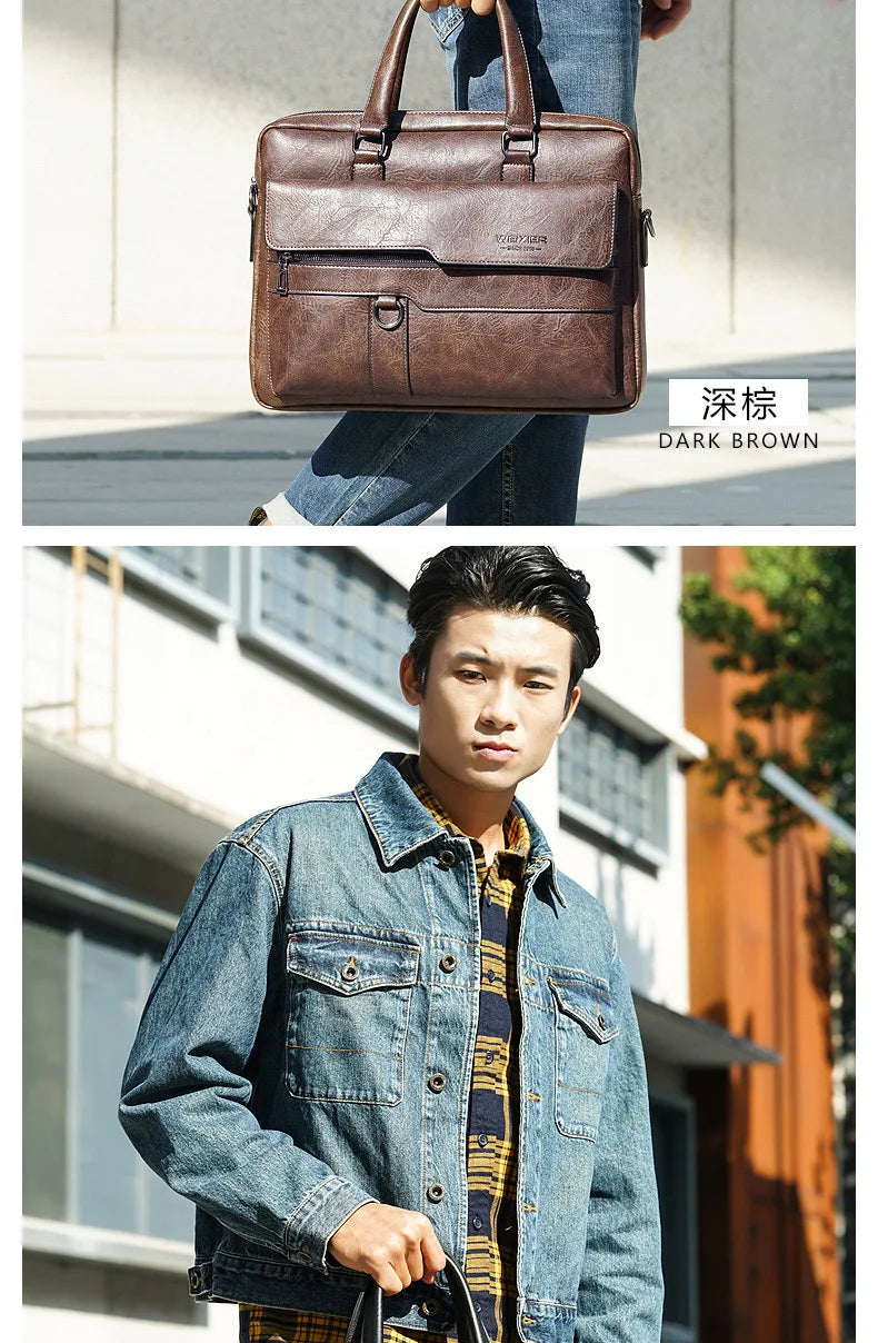 Men's Briefcase Fashion Handbags For Man Sacoche Homme High Quality New Brand PU Leather Shoulder Messenger Bags Office Handbag