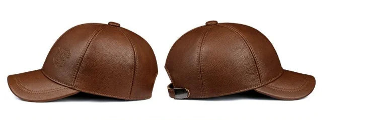New 2025 Spring/Winter Man Genuine Leather Baseball Caps Male Casual Cowhide Belt Ear Warm 56-60 Adjustable Sprot Flight Hats