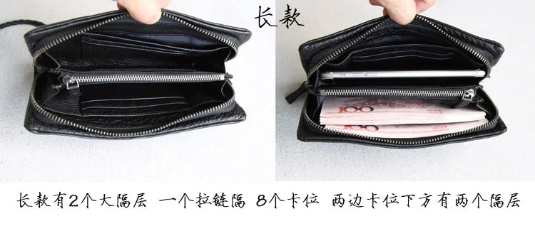 Vintage Genuine leather wallet Men leather long wallet men purse clutch bag male money clips zip around money bag card holder