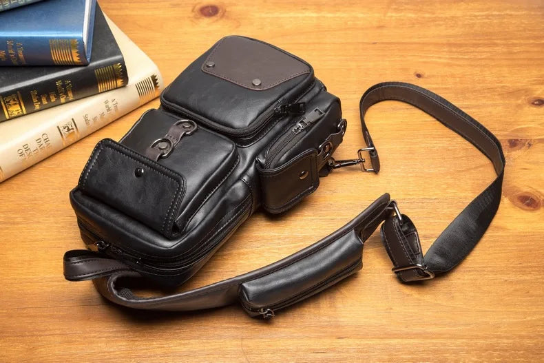 Leather Crossbody Bags for Men Messenger Chest Bag 2025 New Fashion Casual Bag Waterproof PU Single Shoulder Bags Vintage Luxury