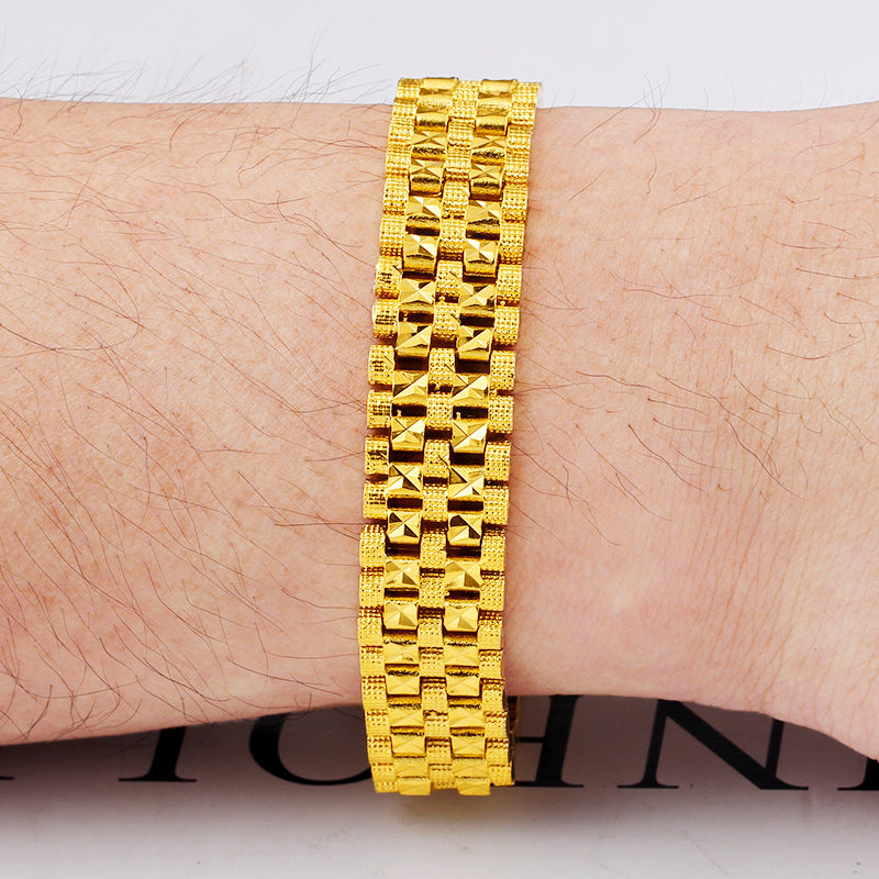 Fashion 18K Gold Bracelet for Men Women Wedding Engagement Jewelry Luxury Widen Watch Chain Bracelet Not Fade Fine Jewelry Gifts