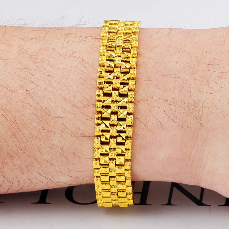 Fashion 18K Gold Bracelet for Men Women Wedding Engagement Jewelry Luxury Widen Watch Chain Bracelet Not Fade Fine Jewelry Gifts