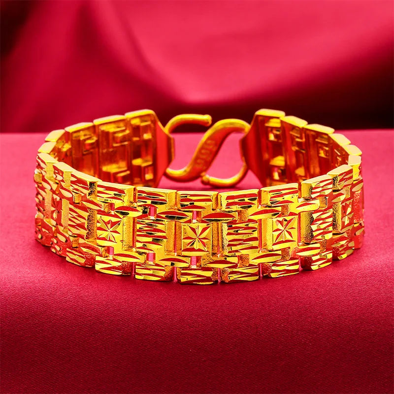 KISS&FLOWER BR153 2022 Fine Jewelry Wholesale Fashion Man Boy Birthday Wedding Gift Vintage Wide Watch Chain 24KT Gold Bracelet