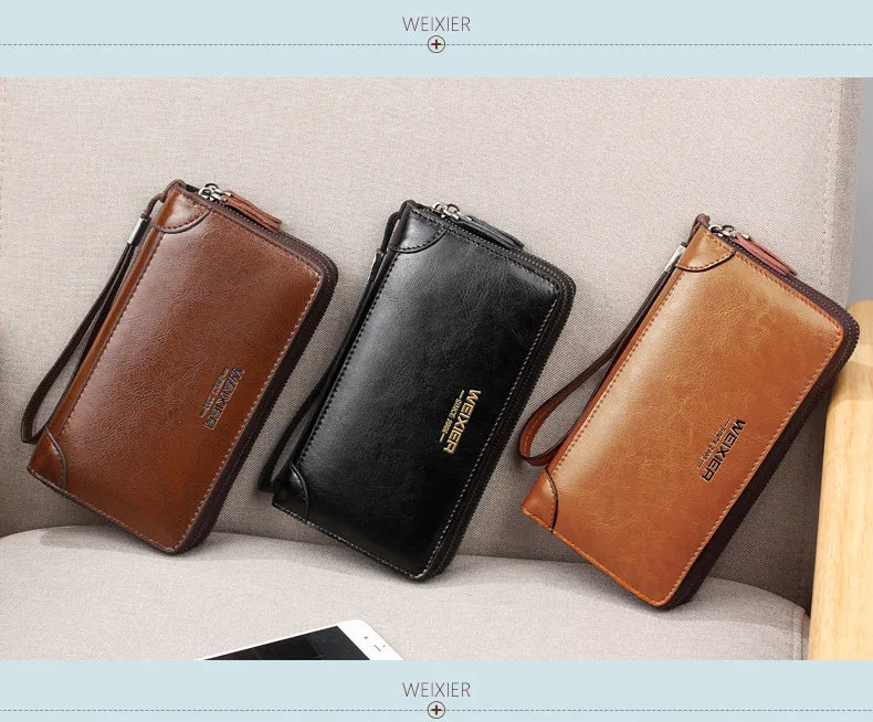 Men's wallet long wallet quality PU leather wallet men's Double Zipper Coin Pocket Purse youth business clutch Phone bag