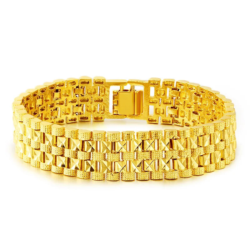 Fashion 18K Gold Bracelet for Men Women Wedding Engagement Jewelry Luxury Widen Watch Chain Bracelet Not Fade Fine Jewelry Gifts