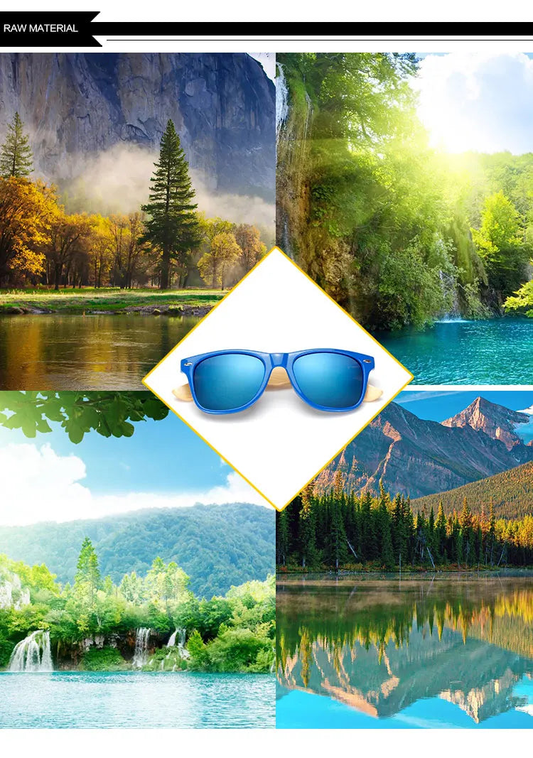 Bamboo Wood Square Sunglasses Brand Design Men Women Coating Mirror Sun Glasses Retro Glasses UV400 Shades Gafas De Sol