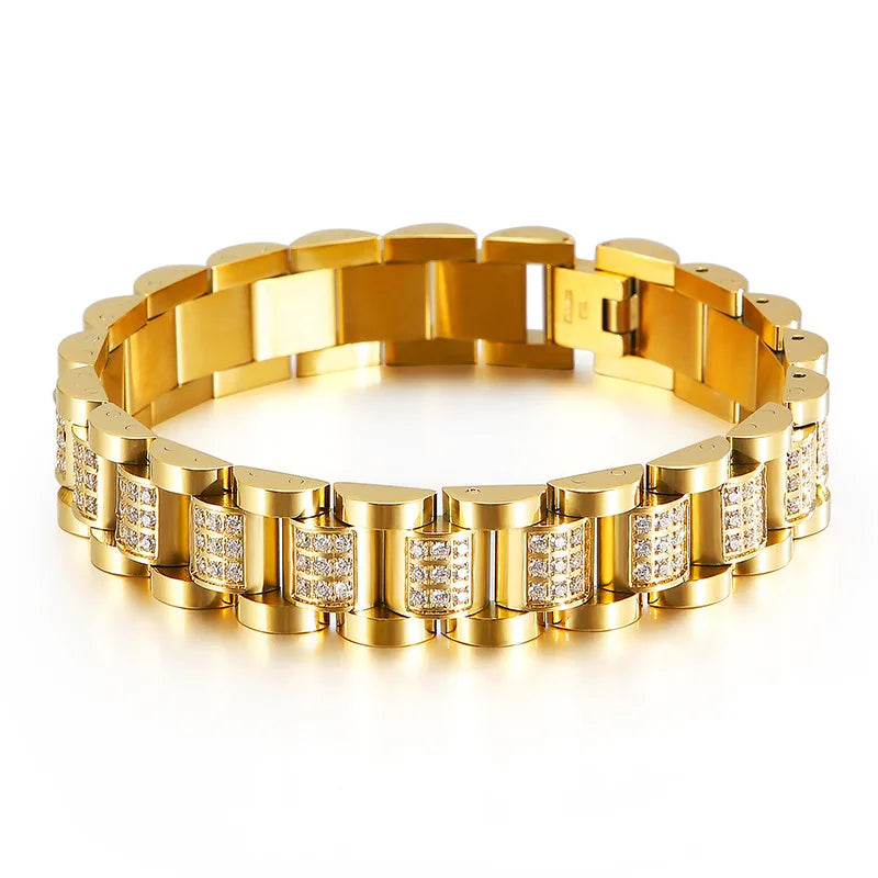 Europe and the United States Type Men's  Bracelet CNC Inlaid Diamond Men's Titanium Steel Bracelet