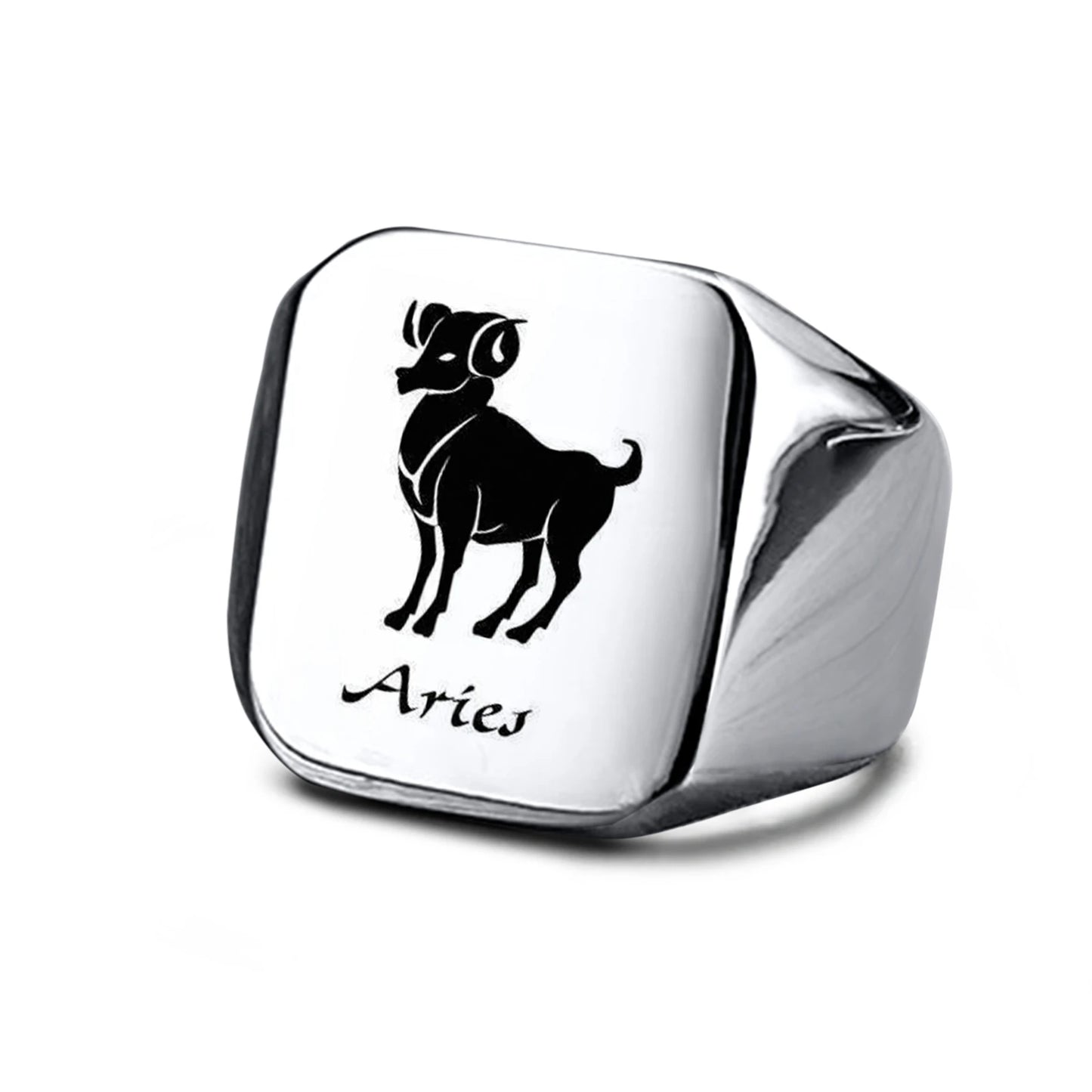 Vnox 18mm Signet Ring For Men Women, The Zodiac 12 Horoscope Constellation Sign Finger Band, Stainless Steel Aries Punk Ring