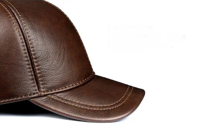 New 2025 Spring/Winter Man Genuine Leather Baseball Caps Male Casual Cowhide Belt Ear Warm 56-60 Adjustable Sprot Flight Hats