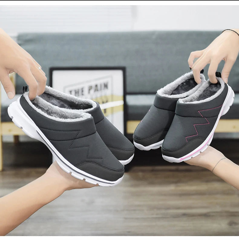 Men Slippers Winter Warm Plush Home Indoor Couple Slippers WaterProof Soft Comfort Winter Shoes Men Footwear Large Size 36-46