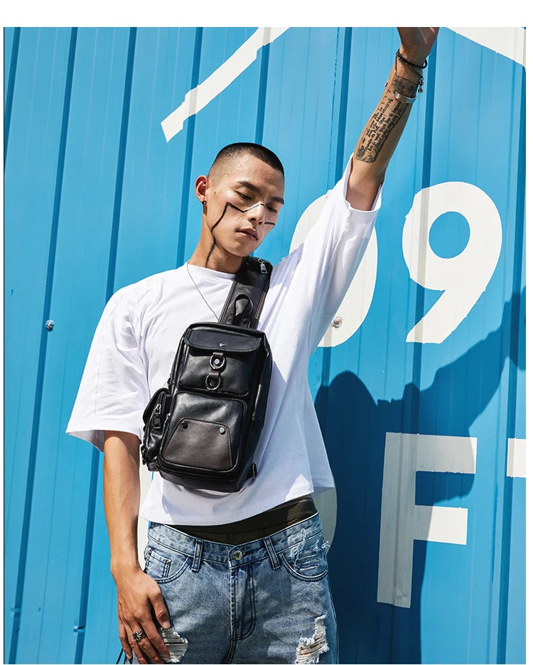 Leather Crossbody Bags for Men Messenger Chest Bag 2025 New Fashion Casual Bag Waterproof PU Single Shoulder Bags Vintage Luxury