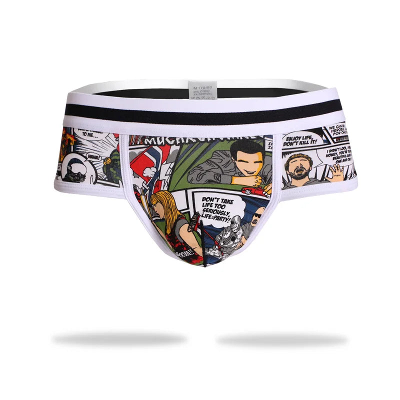 Men Underwear Sexy Low Waist U Convex Bulge Pouch Briefs Printed Male Panties Breathable Comfortable Soft Underpants