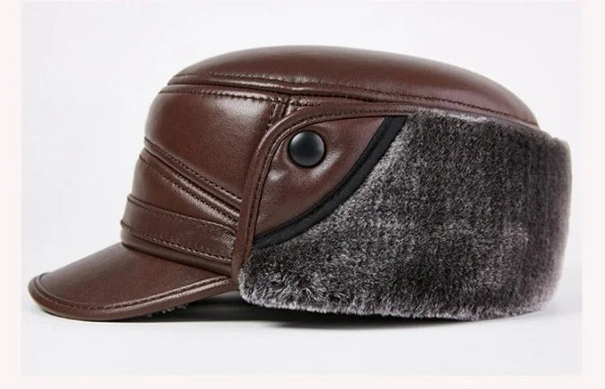 Winter Men's Genuine Leather Hat Thicken Leather Cowhide Baseball Caps With  Warm  Dad's Hats Sombrero De Cuero Del Hombre Super