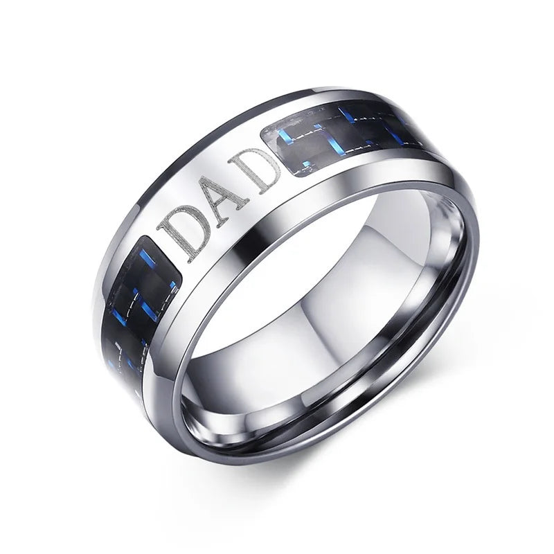 Vnox Customize Logo 8mm Men's Ring Carbon Fiber Wedding Band Personalized Simple Icon Image Meaningful Gift to Husband Dad
