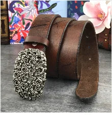 Brass Cowboy Belt Buckle Luxury Men Leather Belt Ceinture Homme Yellow Belts For Men Wide Male Strap Jeans Waist MBT0537