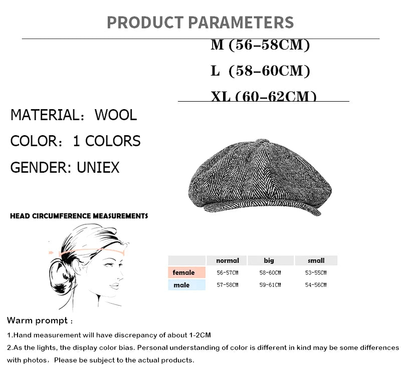 Men's cap 2021 New Men's Newsboy Hats Vintage Herringbone Octagon Cap Women Berets Gatsby Flat Hat BLM73