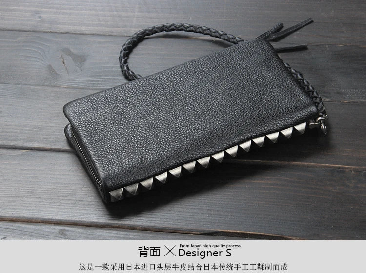 Vintage Genuine leather wallet Men leather long wallet men purse clutch bag male money clips zip around money bag card holder