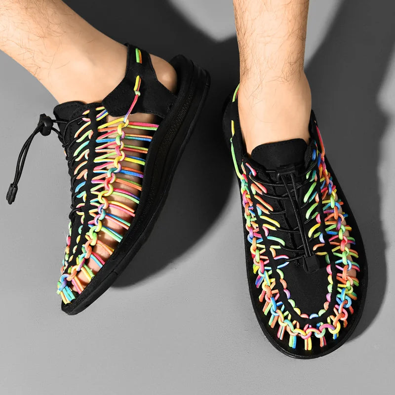 Summer Men Sandals Fashion Handmade Weaving Design Beach Sandals Breathable Casual Flat Sandals Outdoor Couples Sandals Size
