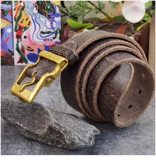 Brass Cowboy Belt Buckle Luxury Men Leather Belt Ceinture Homme Yellow Belts For Men Wide Male Strap Jeans Waist MBT0537