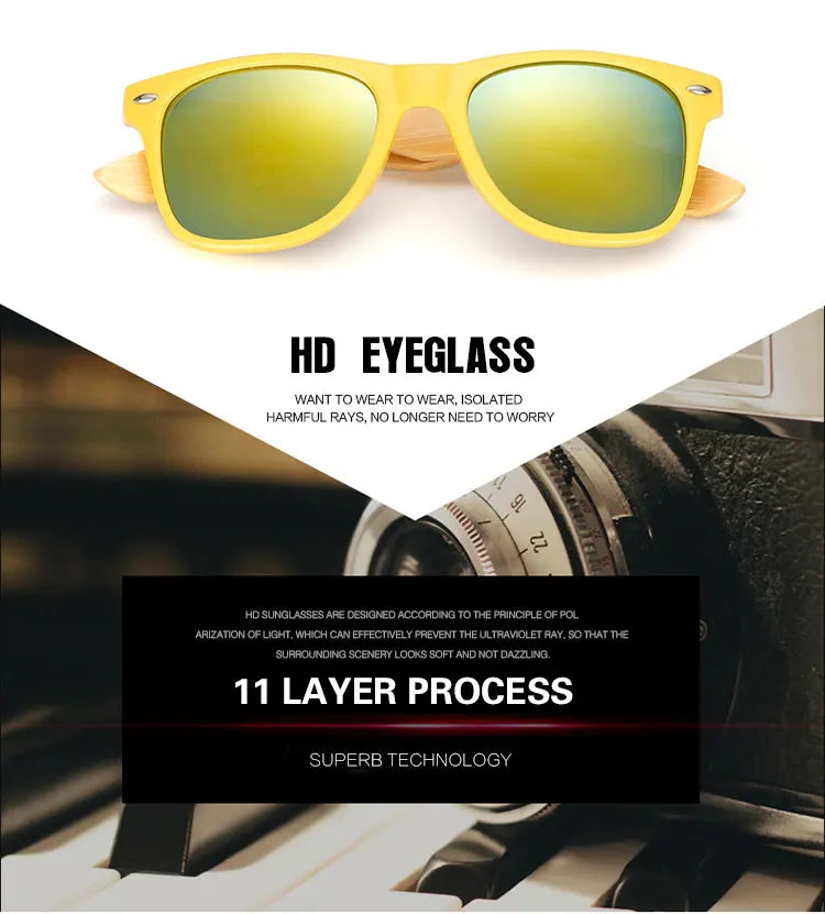 Bamboo Wood Square Sunglasses Brand Design Men Women Coating Mirror Sun Glasses Retro Glasses UV400 Shades Gafas De Sol