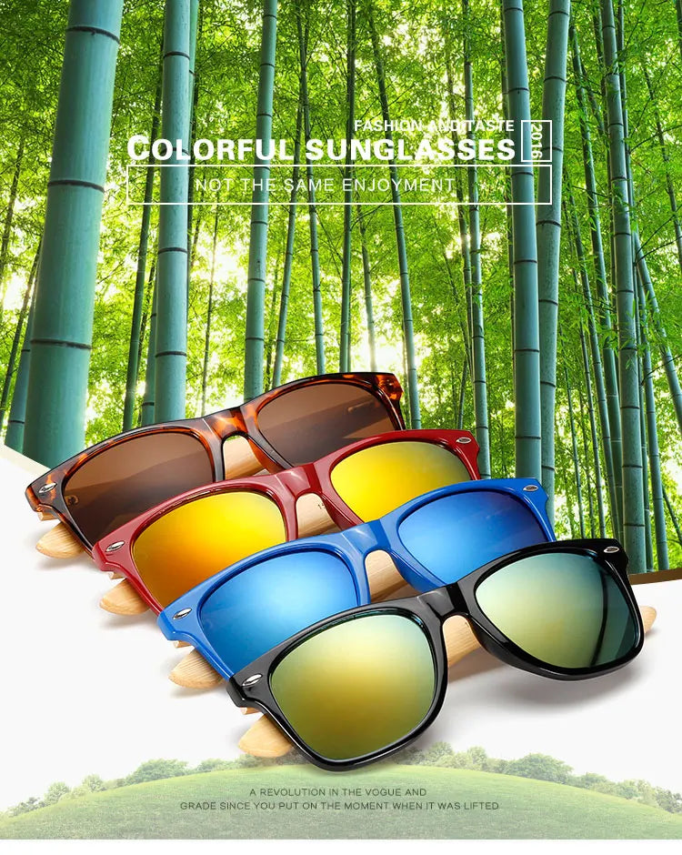 Bamboo Wood Square Sunglasses Brand Design Men Women Coating Mirror Sun Glasses Retro Glasses UV400 Shades Gafas De Sol