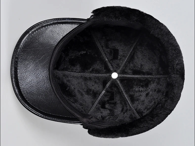 Winter Men's  Hat Thicken Leather Cowhide Baseball Caps With Ears Warm Snapback Dad's Hats Sombrero De Cuero Del Hombre