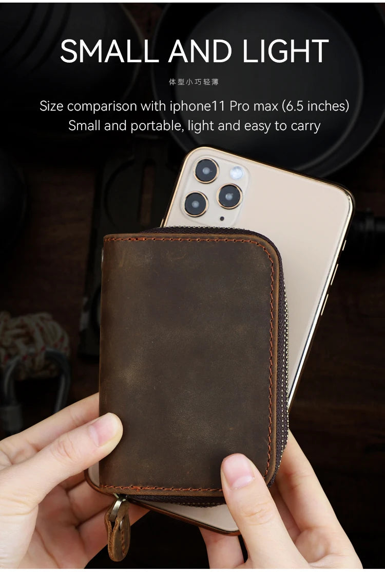 Genuine Leather Key Wallet For Men Retro Car Smart Key Case Double Zipper Housekeeper Keys Coin Pouch Organizer Handbag Women