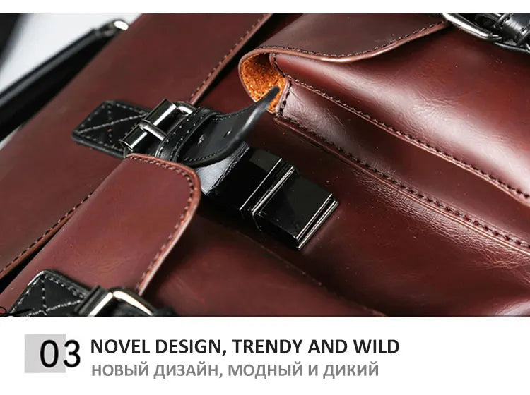 Men Leather Bag Men's Laptop Briefcase Bag Vintage Male Office Messenger Bag Business PU Leather Briefcase Bags For Man Backpack