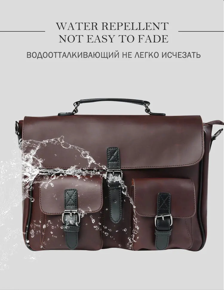 Men Leather Bag Men's Laptop Briefcase Bag Vintage Male Office Messenger Bag Business PU Leather Briefcase Bags For Man Backpack