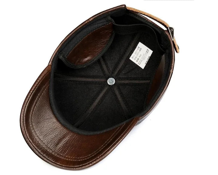 New 2025 Spring/Winter Man Genuine Leather Baseball Caps Male Casual Cowhide Belt Ear Warm 56-60 Adjustable Sprot Flight Hats