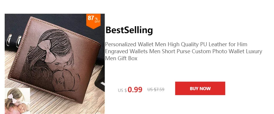 Customized Wallet Photo Mens Brown Short Waterproof Multi-Function Matte PU Leather Engraving Picture Personalized Purse For Men