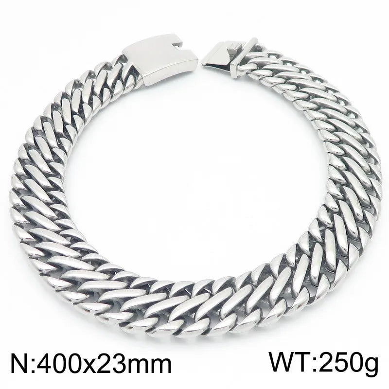 KALEN Unisex Vintage Stainless Steel Original Links 17cm Bracelet&40cm Necklace Jewelry Set