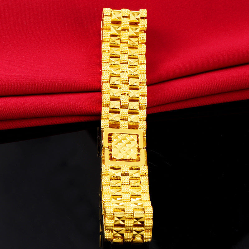 Fashion 18K Gold Bracelet for Men Women Wedding Engagement Jewelry Luxury Widen Watch Chain Bracelet Not Fade Fine Jewelry Gifts