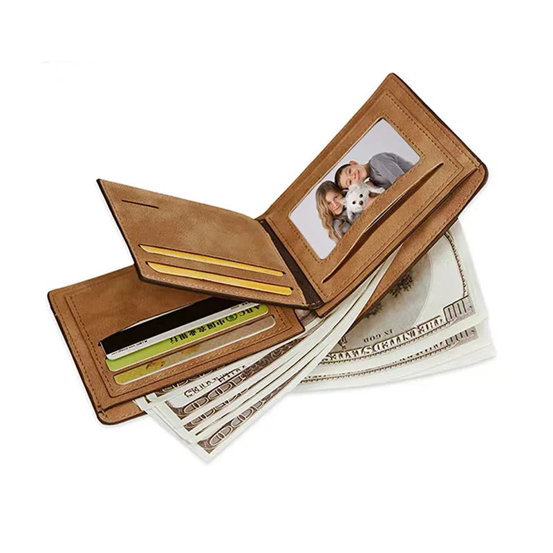 Customized Wallet Photo Mens Brown Short Waterproof Multi-Function Matte PU Leather Engraving Picture Personalized Purse For Men