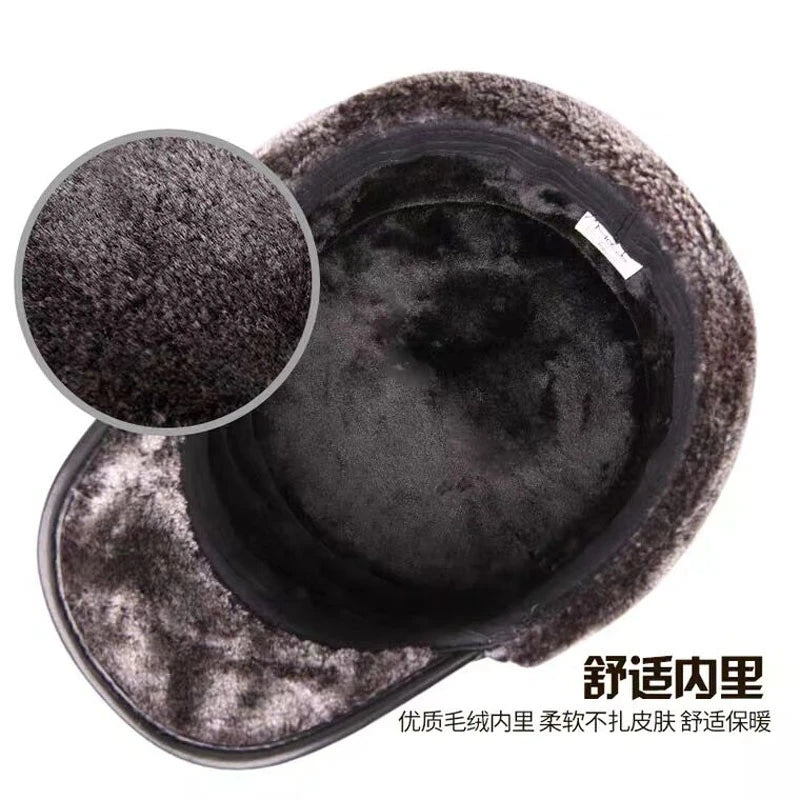 Winter Men's Genuine Leather Hat Thicken Leather Cowhide Baseball Caps With  Warm  Dad's Hats Sombrero De Cuero Del Hombre Super