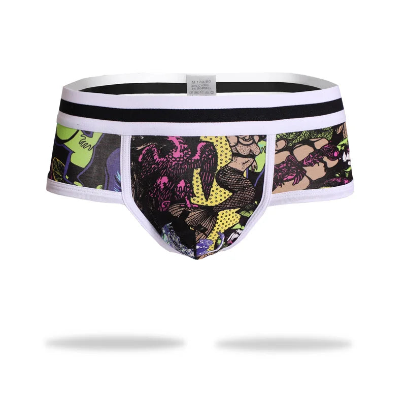 Men Underwear Sexy Low Waist U Convex Bulge Pouch Briefs Printed Male Panties Breathable Comfortable Soft Underpants