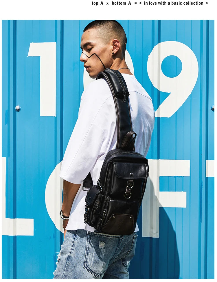Leather Crossbody Bags for Men Messenger Chest Bag 2025 New Fashion Casual Bag Waterproof PU Single Shoulder Bags Vintage Luxury