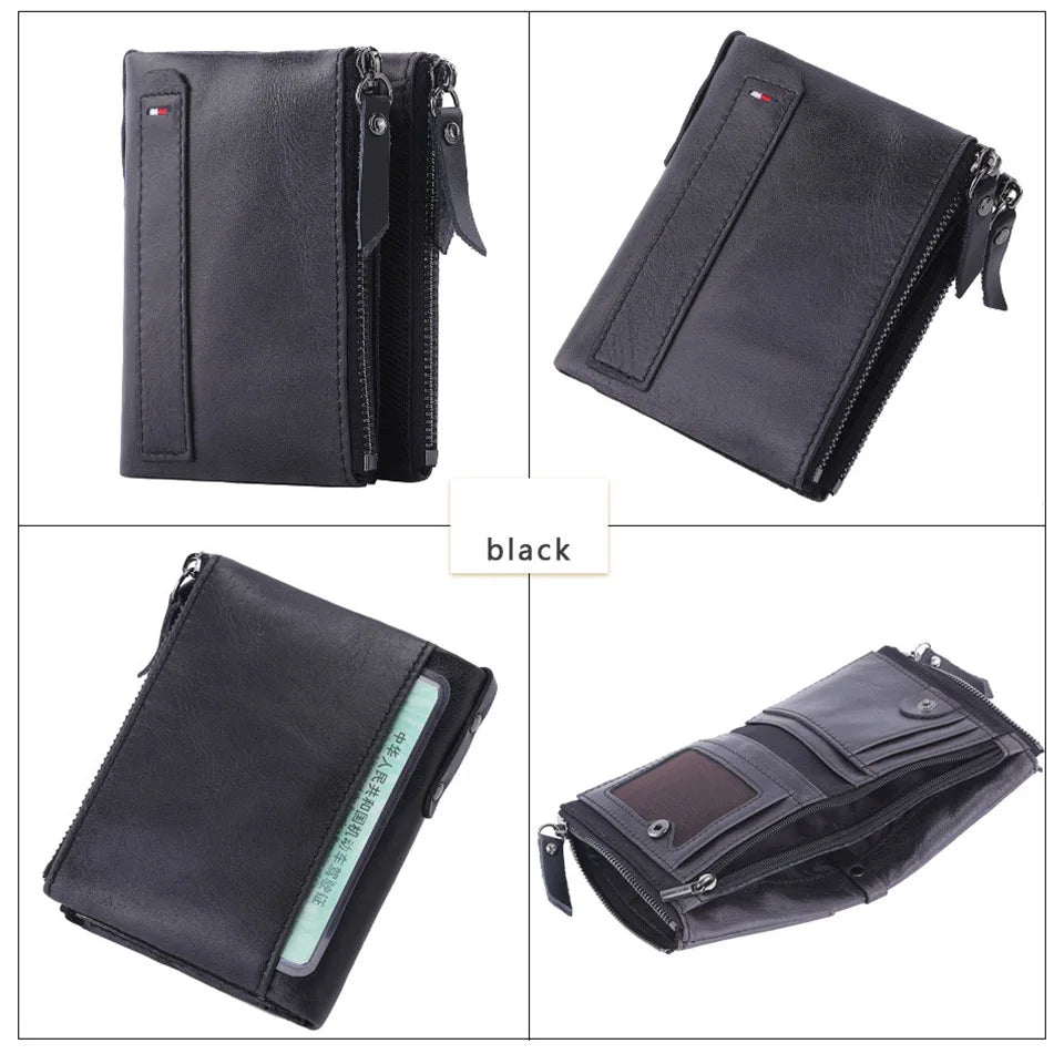 Men Wallets 100% Genuine Cow Leather Short Card Holder Leather Men Purse High Quality Luxury Brand Male Wallet