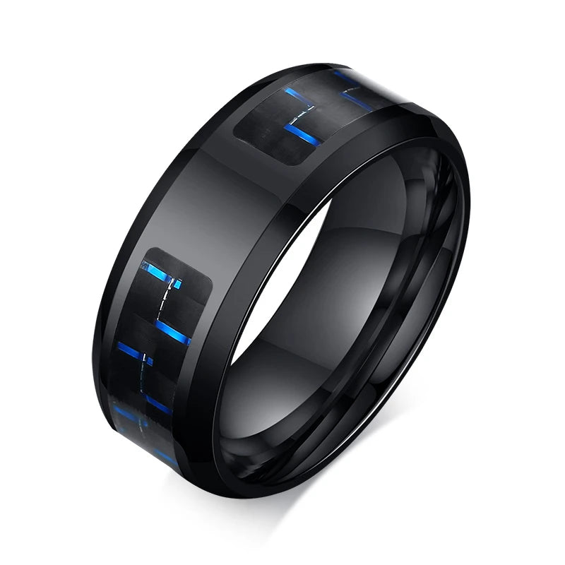 Vnox Customize Logo 8mm Men's Ring Carbon Fiber Wedding Band Personalized Simple Icon Image Meaningful Gift to Husband Dad