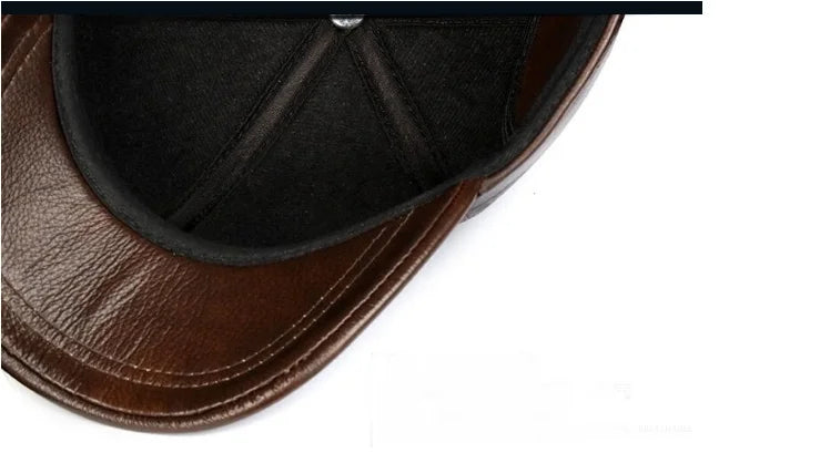 New 2025 Spring/Winter Man Genuine Leather Baseball Caps Male Casual Cowhide Belt Ear Warm 56-60 Adjustable Sprot Flight Hats
