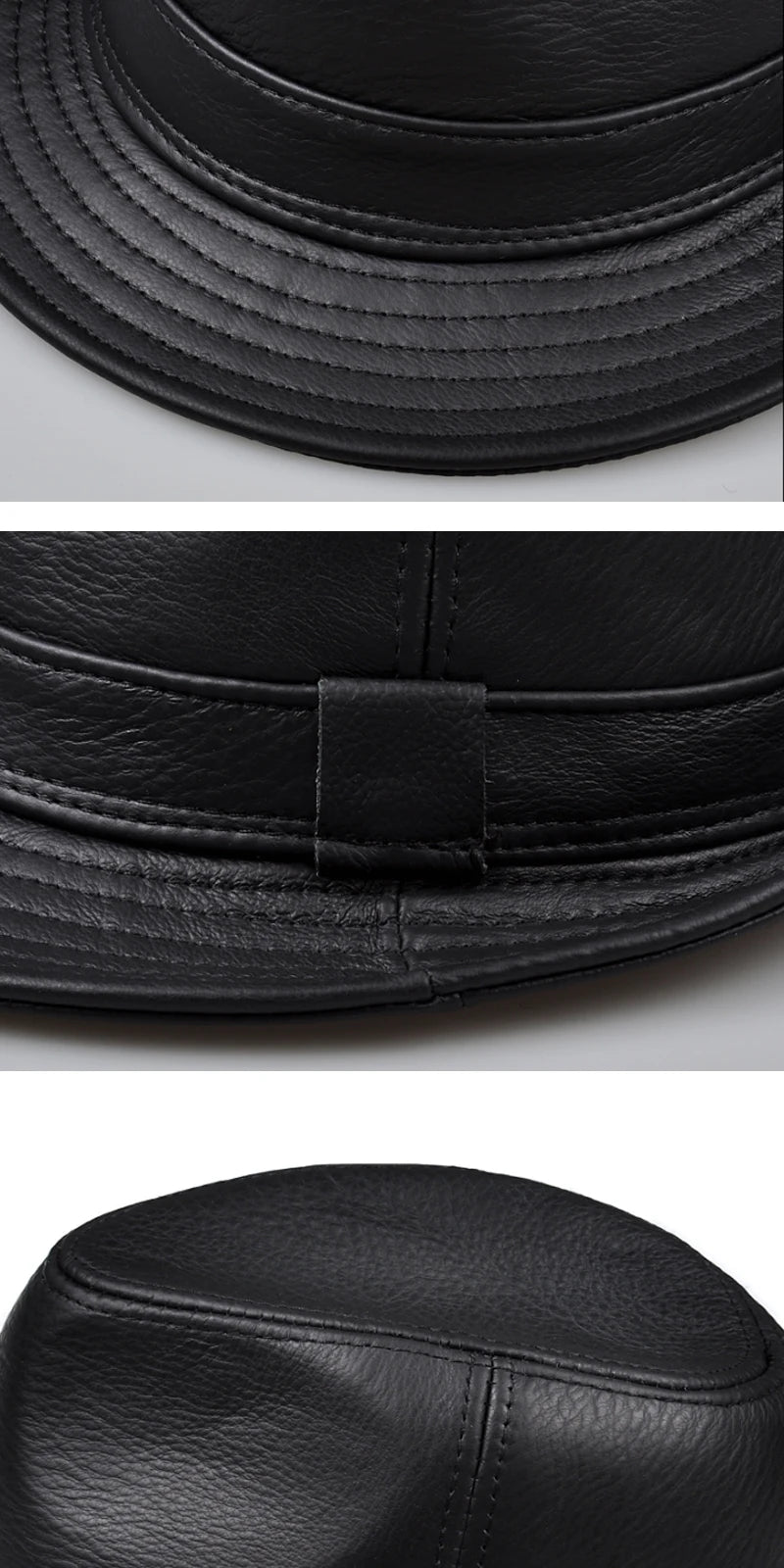 New 2025 Man High Quality Genuine Leather Jazz Fedora Gentleman Cow Skin Short Brim Black/Brown Top Hat Male Shows Topper