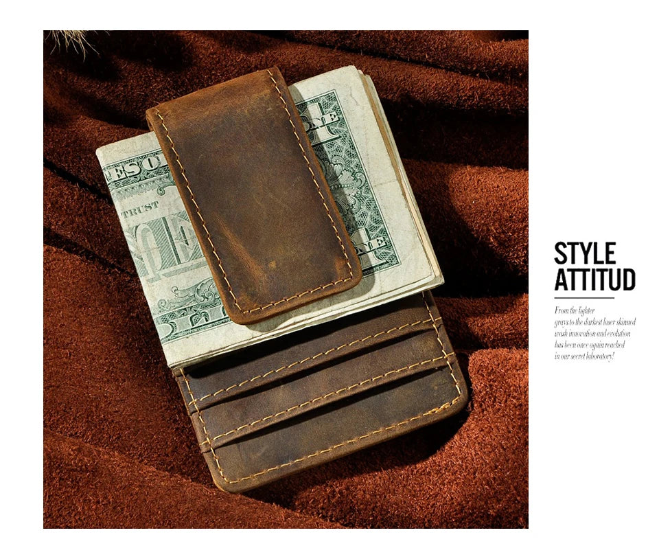 Leather Magnetic Money Clip Men Father's Day Gift Wallet Card Photo Holder Design Handy Front Pocket Wallet Mini Purse Male 1017