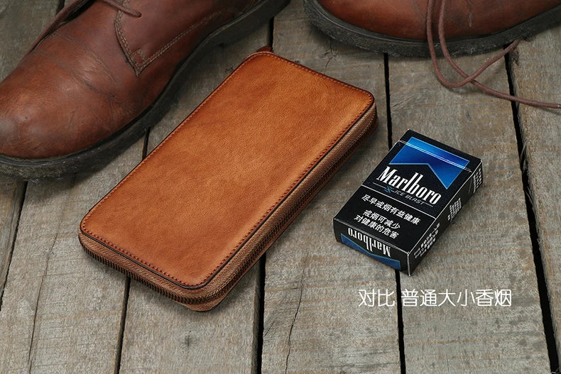 Vintage Genuine leather wallet Men leather long wallet men purse clutch bag male money clips zip around money bag card holder